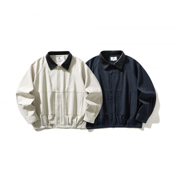 Herren Kurz geschnittener Canvas-Blouson mit Lederimitat-Kragen und elastischem Saum Echo Archiv