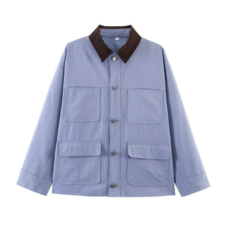 Damen Overshirt-Jacke mit Kontrastkragen und vier aufgesetzten Taschen Echo Archiv