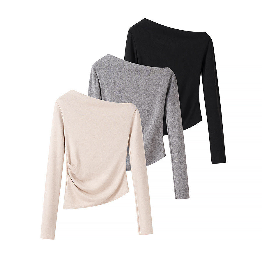 Damen Asymmetrisches One-Shoulder Langarmshirt mit Raffung Echo Archiv