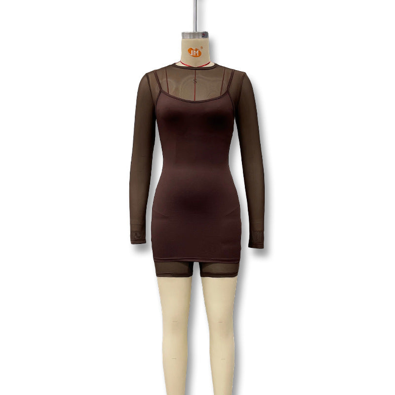 Damen Bodycon Kleid mit transparenten Ärmeln und figurbetontem Schnitt Echo Archiv