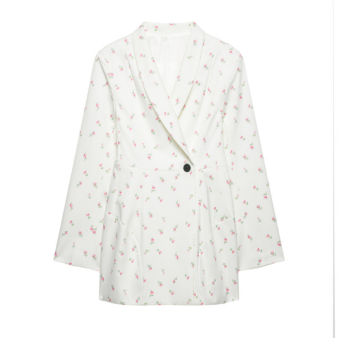 Damen Floraler Schalkragen-Blazer mit lockerem Schnitt und aufgesetzten Taschen Echo Archiv
