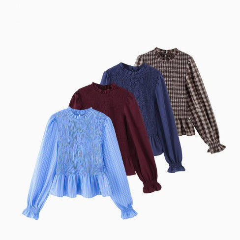 Damen 10+ leichtes Smock‑Blusenshirt mit Rüschenkragen, Ballonärmeln und Schößchen Echo Archiv