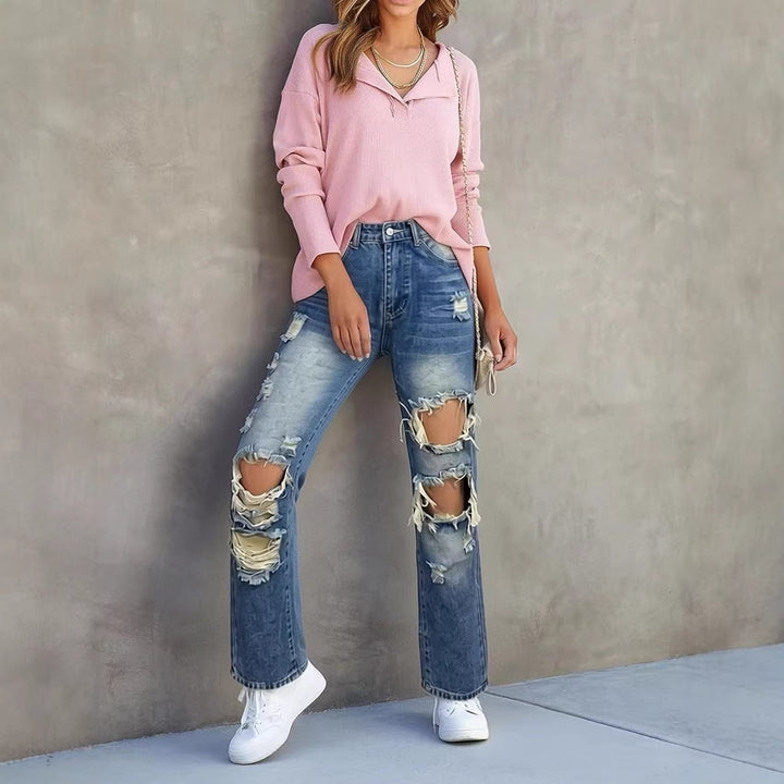 Damen lässige Destroyed Jeans mit weitem Bein und trendigen Rissdetails Echo Archiv