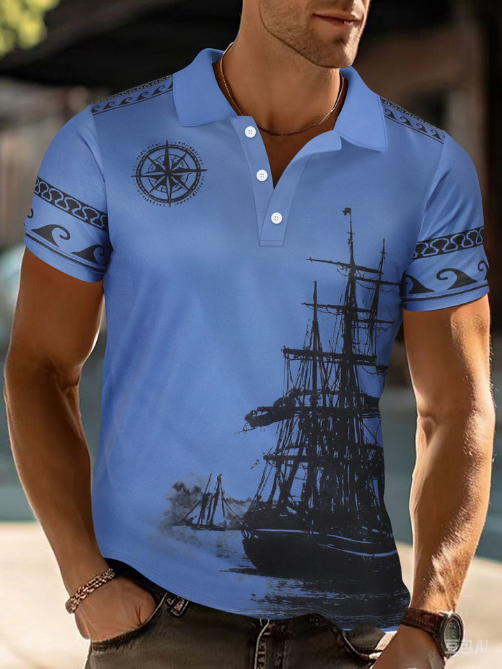 Herren Poloshirt mit maritimem Motiv und modernem Schnitt Echoarchiv