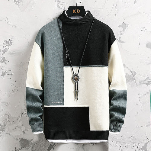 Herren hochwertiger Rollkragenpullover mit modernem geometrischem Design Echoarchiv