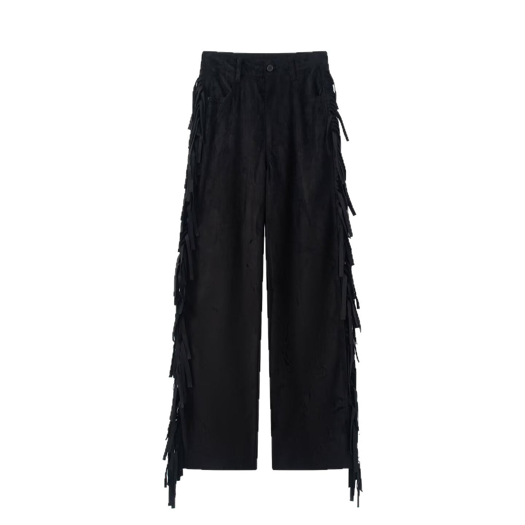Damen Weite High‑Waist Schlaghose mit seitlichen Fransen und Wildleder‑Optik Echo Archiv