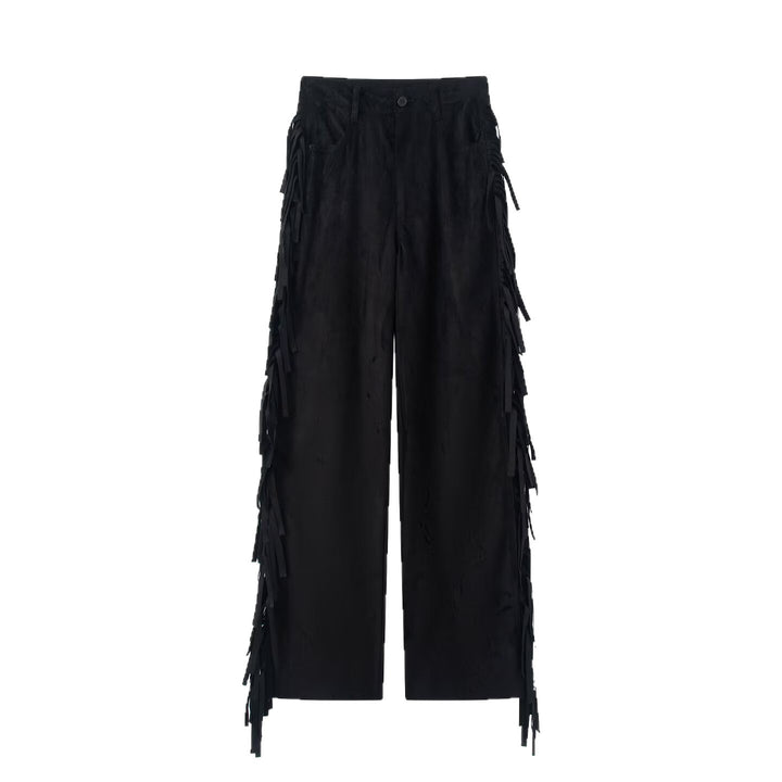 Damen Weite High‑Waist Schlaghose mit seitlichen Fransen und Wildleder‑Optik Echo Archiv