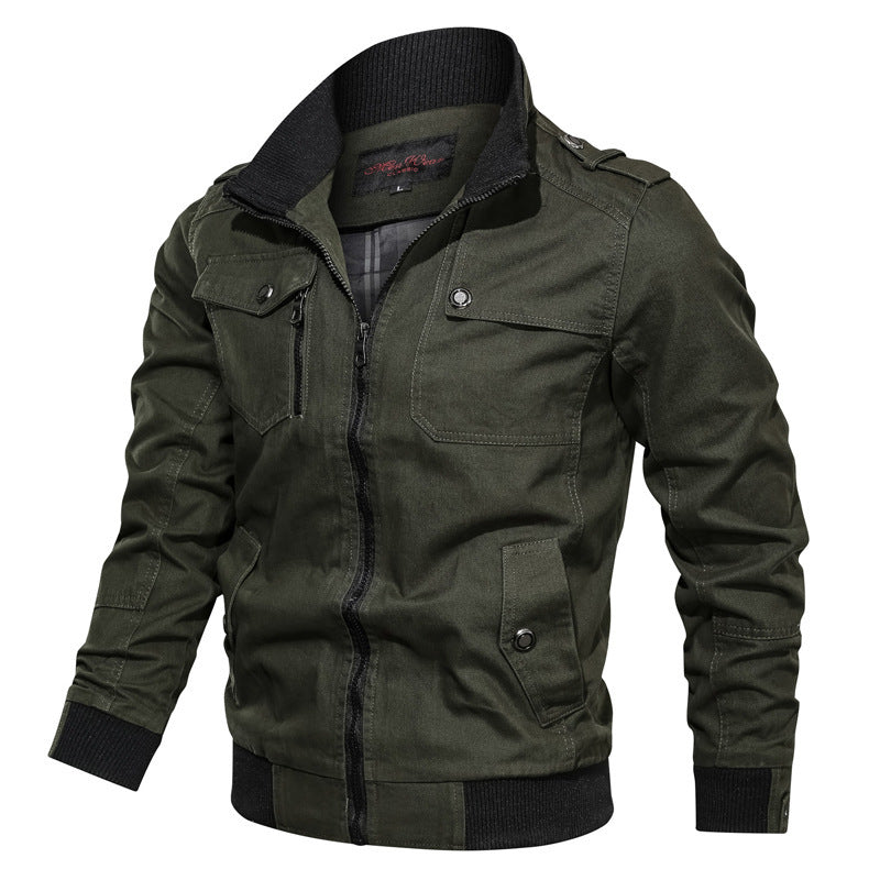 Herren Canvas-Bomberblouson mit Rippenkragen, Schulterepauletten und Multifunktions-Taschen – Brevano
