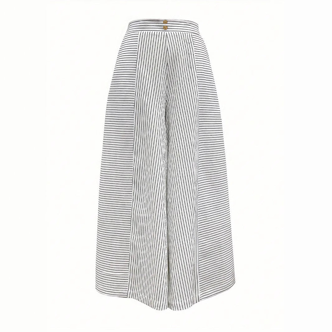 Damen Hochtaillierte Palazzo-Hose mit weitem Bein & Streifen-Detail – Avérine