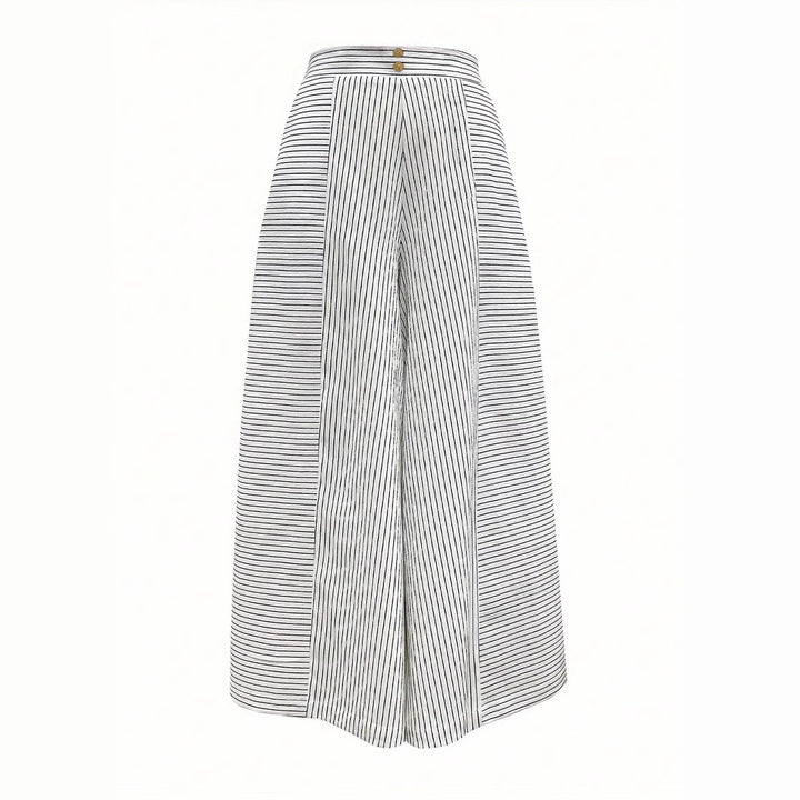 Damen Hochtaillierte Palazzo-Hose mit weitem Bein & Streifen-Detail – Avérine