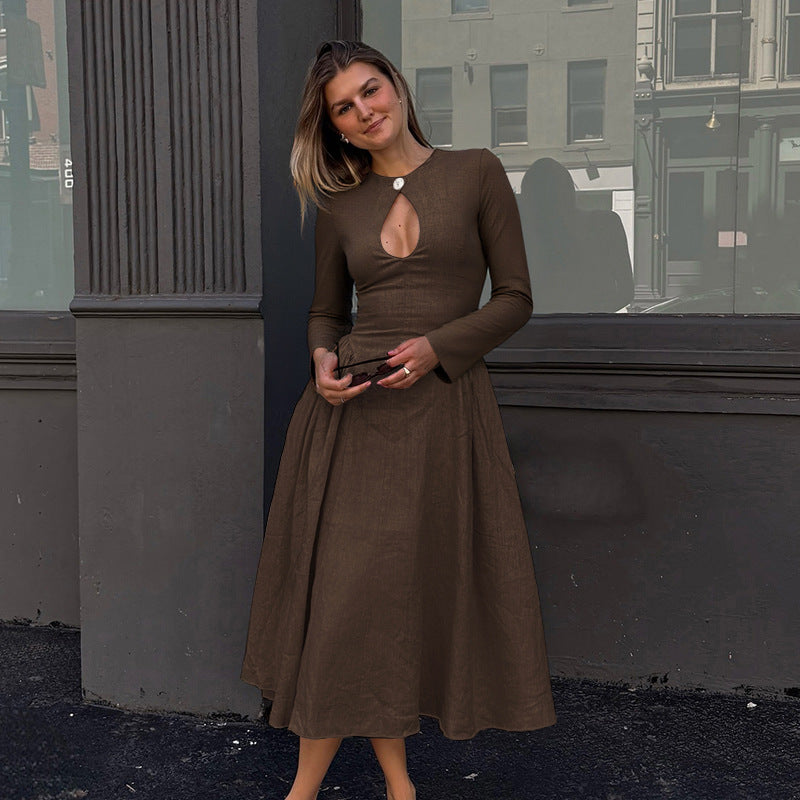 Damen Midikleid mit Tropfen-Ausschnitt, geraffter Taillenpartie und ausgestelltem Rock – Avérine
