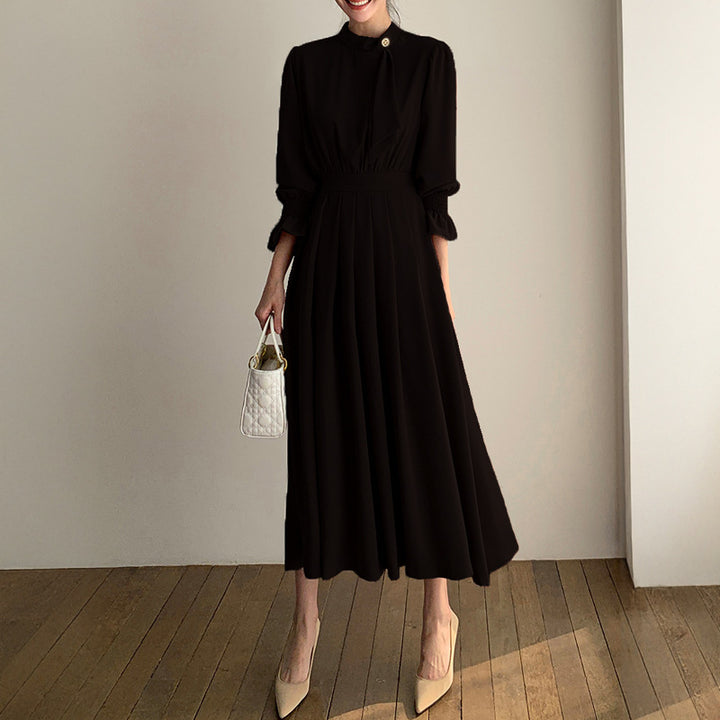 Damen Midikleid mit Stehkragen, Schleifenblende und geraffter Taille Echoarchiv