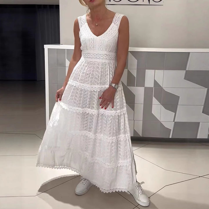 Damen nan ärmelloses Boho-Spitzen-Lagenmaxikleid mit V-Ausschnitt und Empire-Taille Echo Archiv