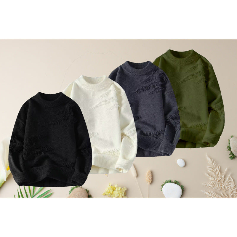 Damen Kurz geschnittener kuscheliger Strickpullover mit Fransen‑Einsätzen und Stehkragen Echoarchiv
