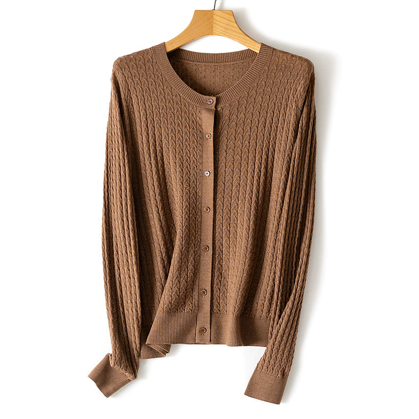 Damen Feinstrick-Cardigan mit Zopfmuster, Rundhalsausschnitt und Knopfleiste Echoarchiv