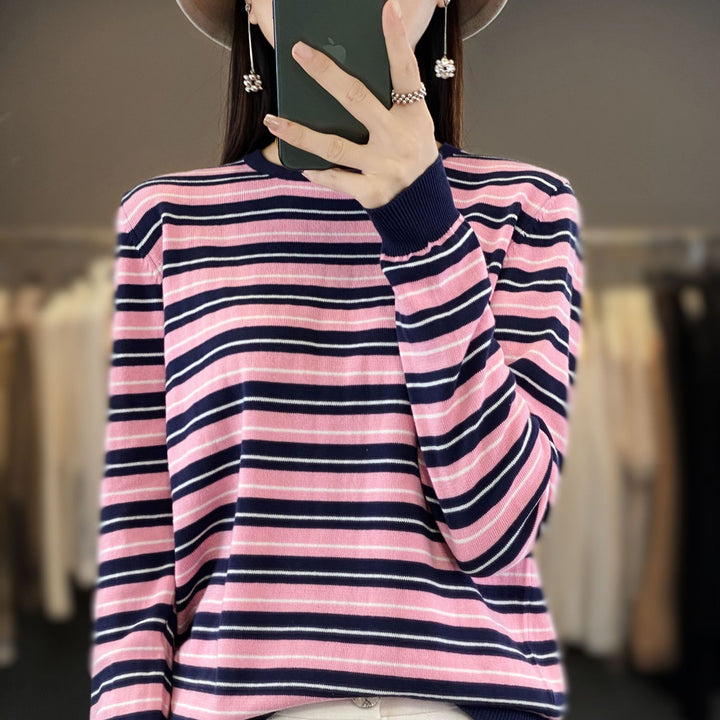 Damen Lässiger Ringel-Feinstrickpullover mit Boxy‑Silhouette und kontrastierenden Rippbündchen Echoarchiv