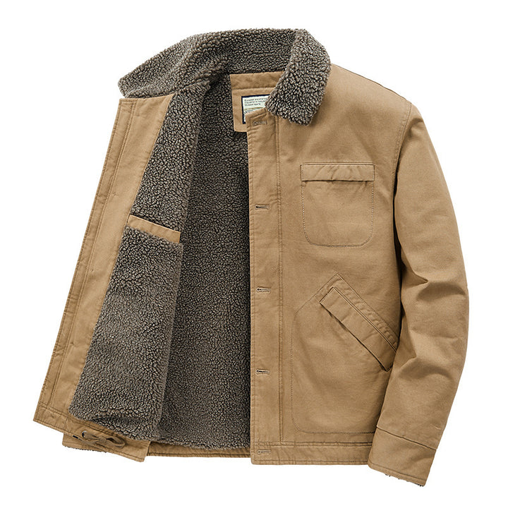 Herren gefütterte Canvas-Arbeitsjacke mit Sherpa‑Innenfutter und Hemdkragen Echo Archiv