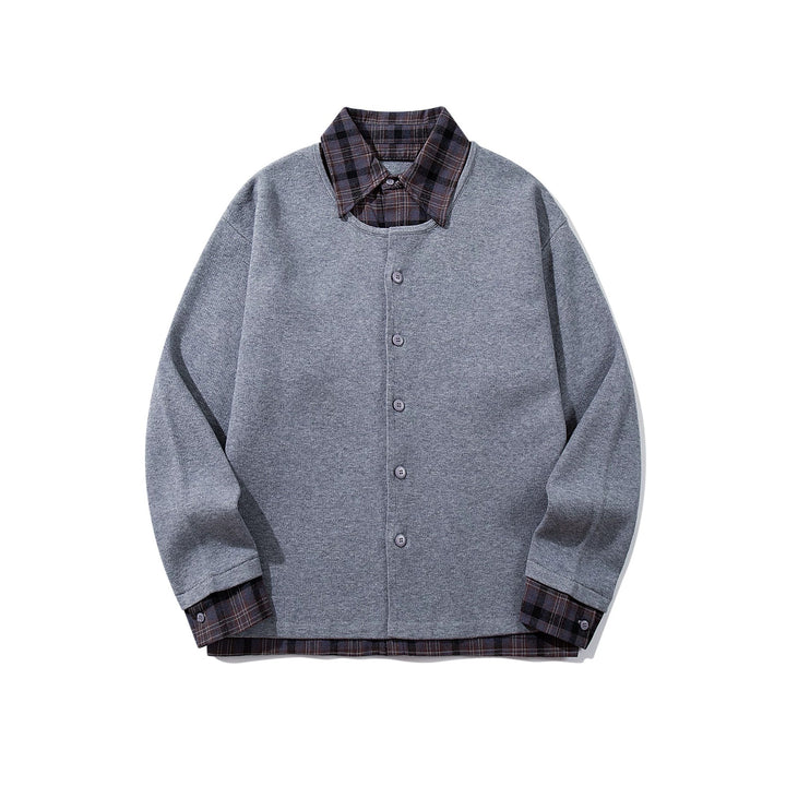 Herren Karierter Flanellhemd-Layer mit offenem Strickcardigan Echoarchiv