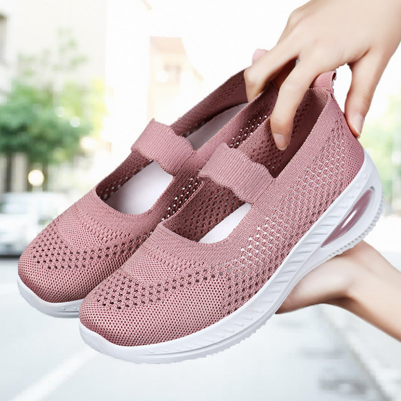 Damen nan atmungsaktiver Strick-Mary-Jane-Sneaker mit elastischem Riemen und sichtbarem Luftkissen-Plateau Echo Archiv