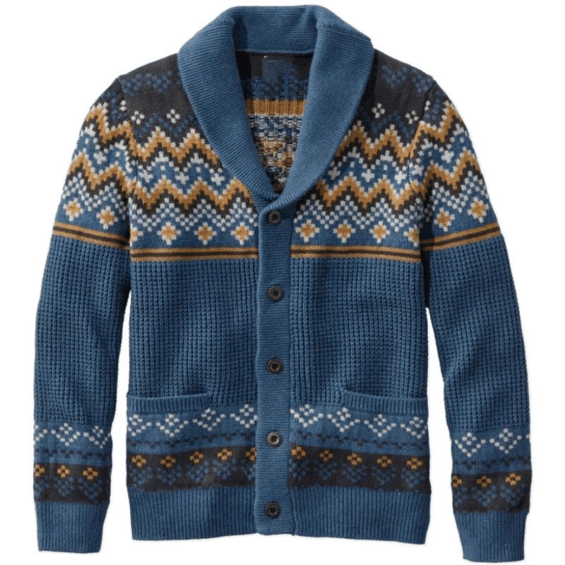 Herren Strickjacke mit traditionellem Norweger-Muster und großen Taschen Echoarchiv