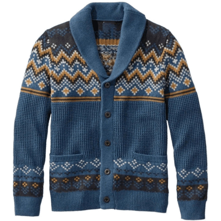 Herren Strickjacke mit traditionellem Norweger-Muster und großen Taschen Echoarchiv