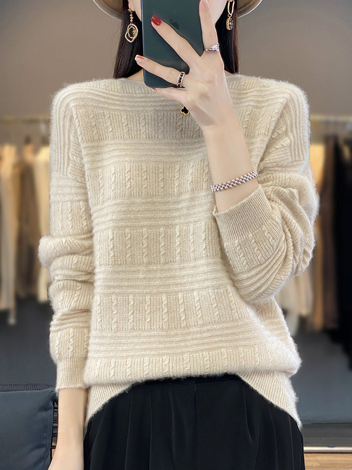 Damen Oversize-Feinstrickpullover mit Strukturblöcken, Mohair‑Look und Rundhalsausschnitt Echoarchiv