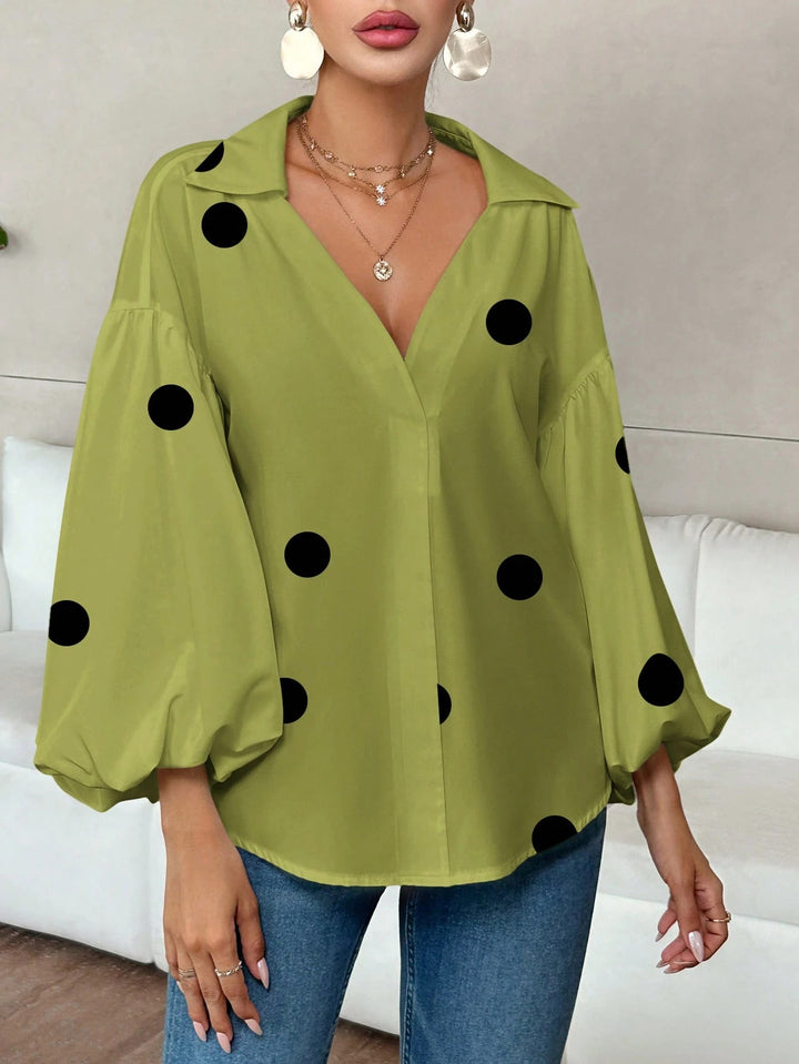 Damen Oversize-Bluse mit voluminösen Puffärmeln und Punktmuster Echo Archiv