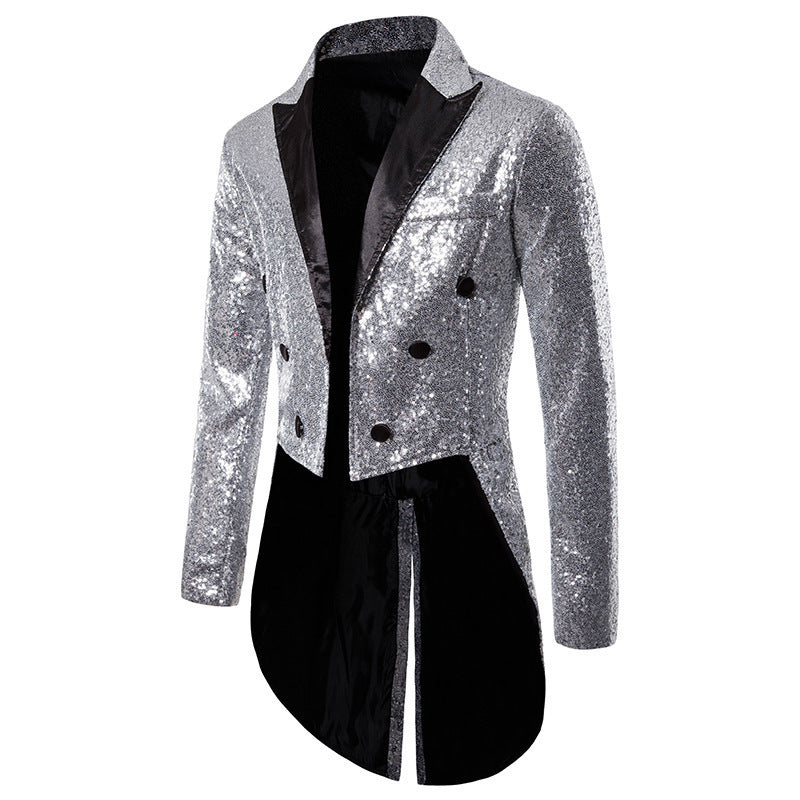 Herren Pailletten Blazer mit elegantem Doppelkinn-Design und extravaganten Details Echoarchiv