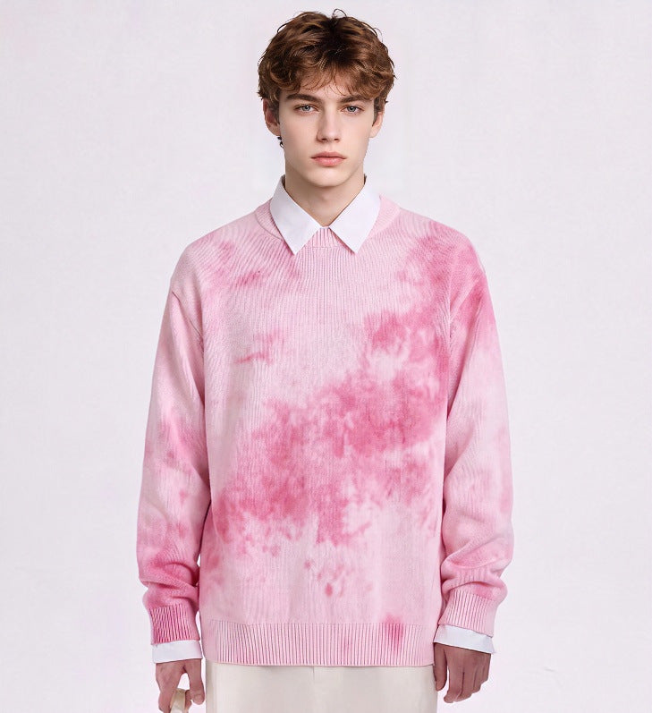Herren Oversize-Strickpullover mit Batikoptik, Rundhalsausschnitt und Rippbündchen Echoarchiv
