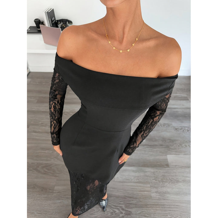 Damen Spitzen Abendkleid mit schulterfreiem Design und langen Ärmeln Echo Archiv