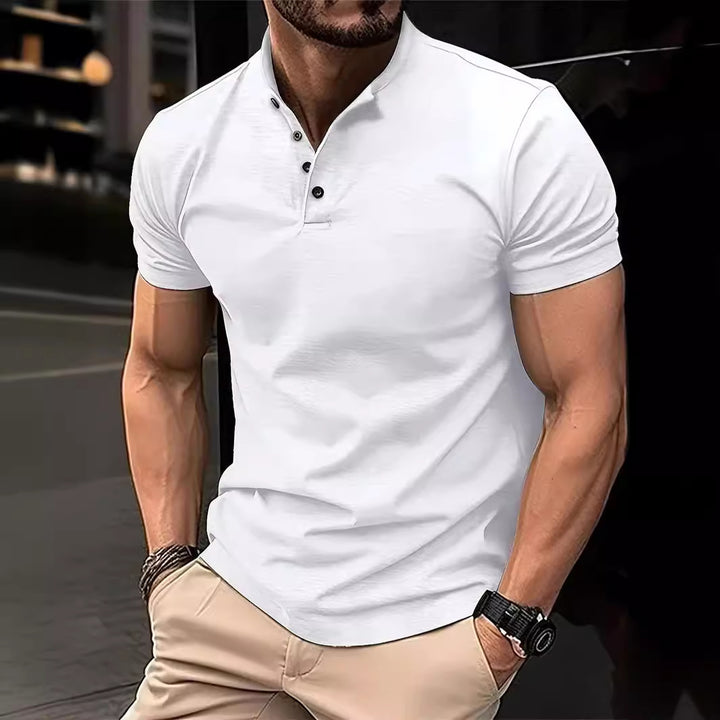 Herren Freizeit Kurzarm Henley Polo Shirt Echoarchiv