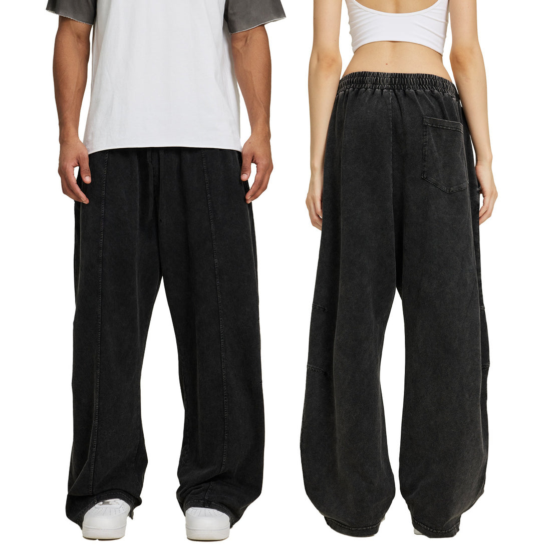 Herren Extraweite Baggy-Hose im Stonewashed-Look mit elastischem Kordelbund Echo Archiv