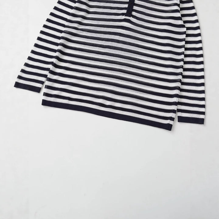 Damen Langarm-Shirt mit Knopfleiste und maritimen Streifen Echo Archiv