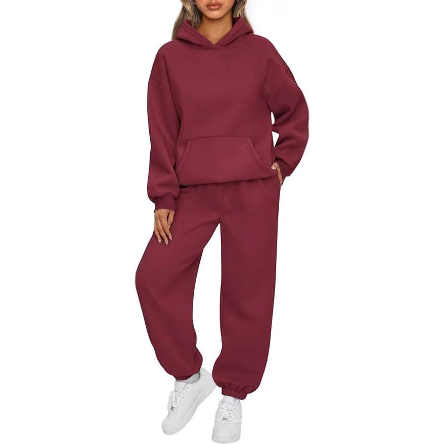 Damen nan luxuriöses Oversize-Loungewear-Set Kapuzenpullover mit Kängurutasche und weit geschnittene Jogginghose mit elastischen Knöchelabschlüssen Echo Archiv