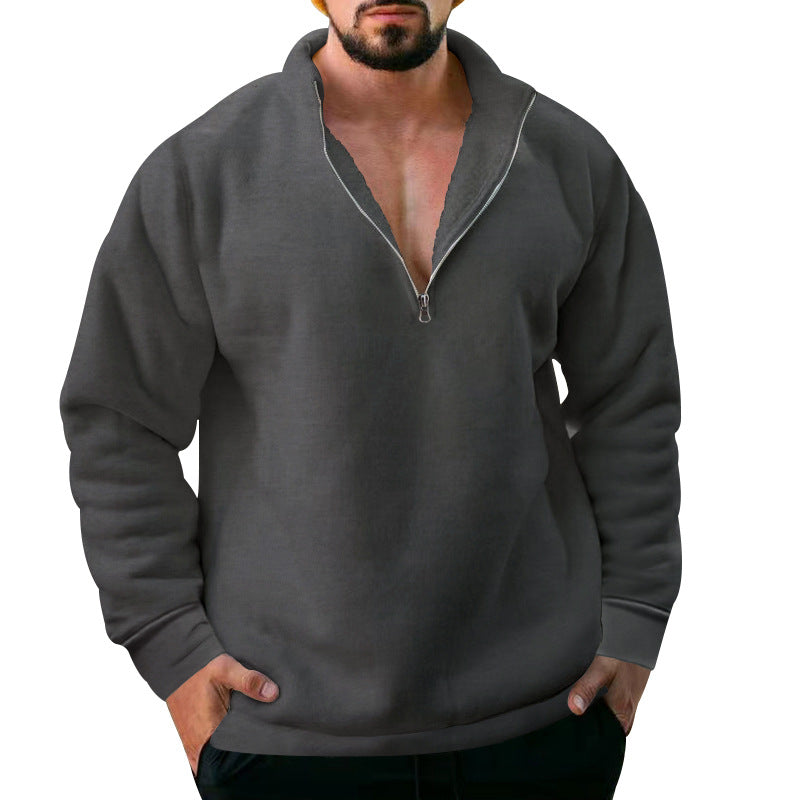 Herren bequemer Stehkragen Pullover mit kurzer Reißverschlussöffnung Echoarchiv