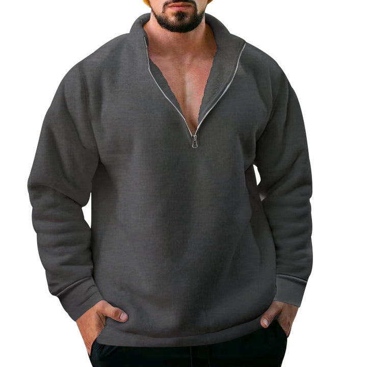 Herren bequemer Stehkragen Pullover mit kurzer Reißverschlussöffnung Echoarchiv
