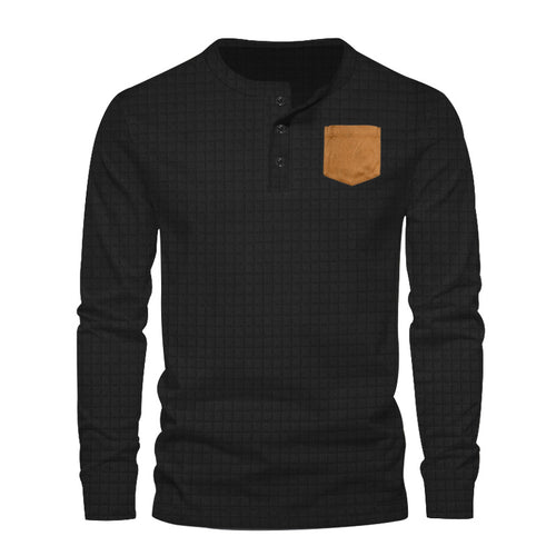 Herren Langarm-Henley-Shirt mit modischem Strukturmuster und praktischer Brusttasche Echoarchiv