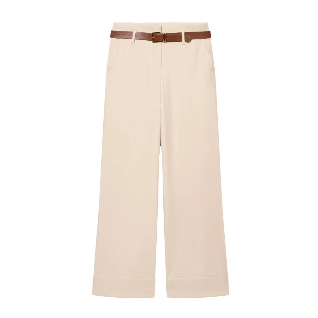 Damen Culotte-Hose mit hohem Bund, weitem Bein, breitem Aufschlag und Gürtelpassanten – Avélisse