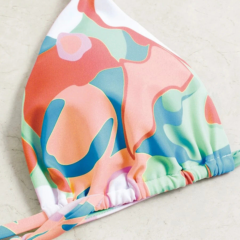 Damen Triangel-Bikini-Set mit verstellbaren Trägern und kreativem Print Echo Archiv
