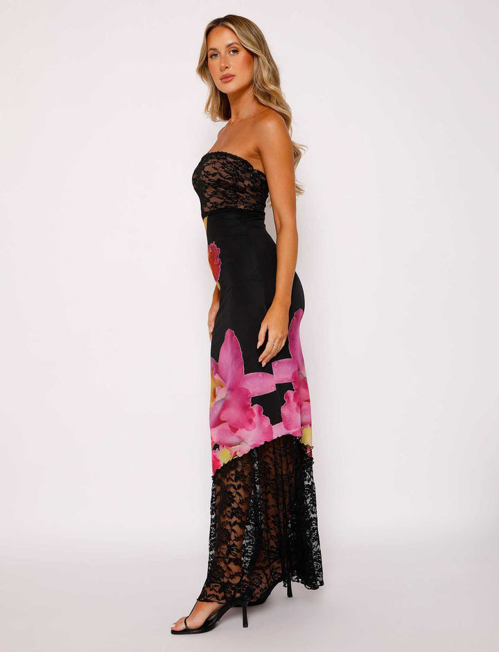 Damen Off-Shoulder Spitzenkleid mit Floral-Akzenten und transparentem Unterstoff Echo Archiv