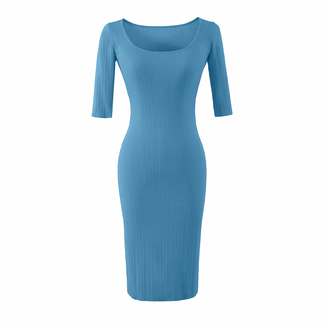 Damen Figurbetontes geripptes Midikleid aus Stretch-Strick Echoarchiv
