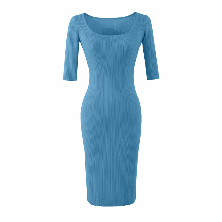 Damen Figurbetontes geripptes Midikleid aus Stretch-Strick Echoarchiv