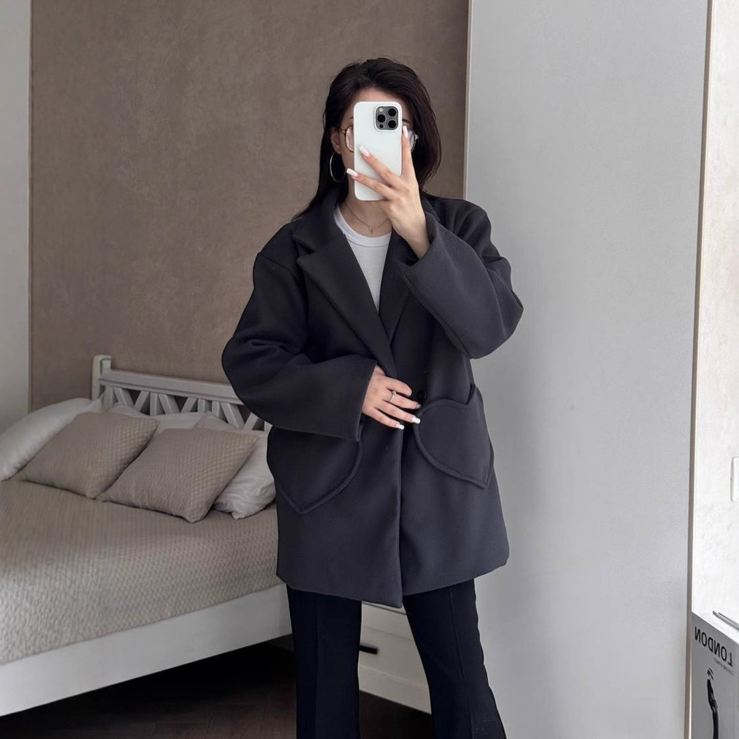 Damen Oversized Blazer-Mantel mit herzförmigen Taschen Echoarchiv