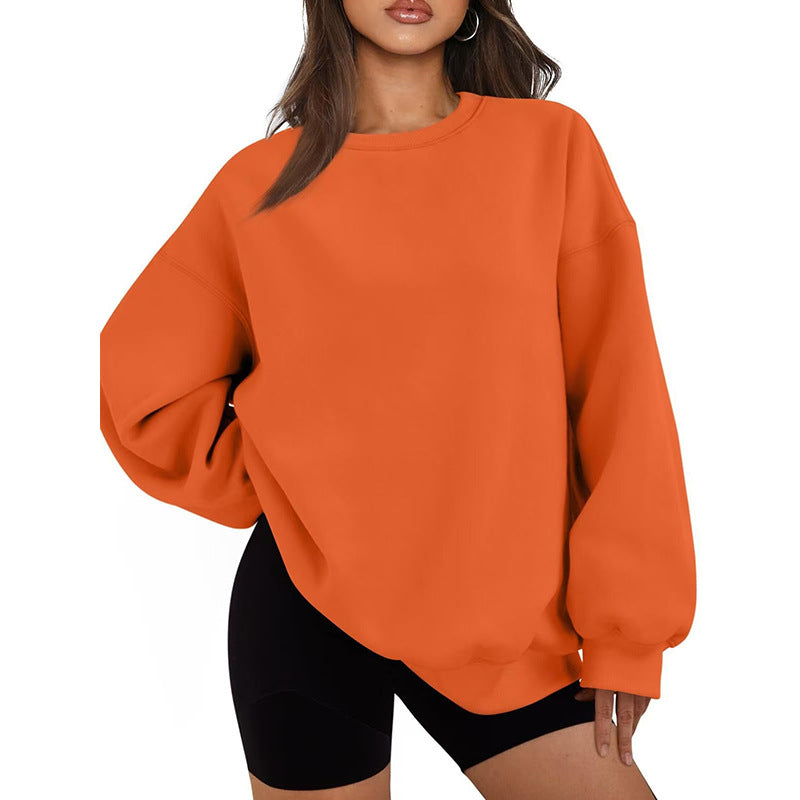 Damen Oversized Rundhals-Sweatshirt mit überschnittener Schulter, weichem Fleece-Innenfutter und gerippten Bündchen – Avérine