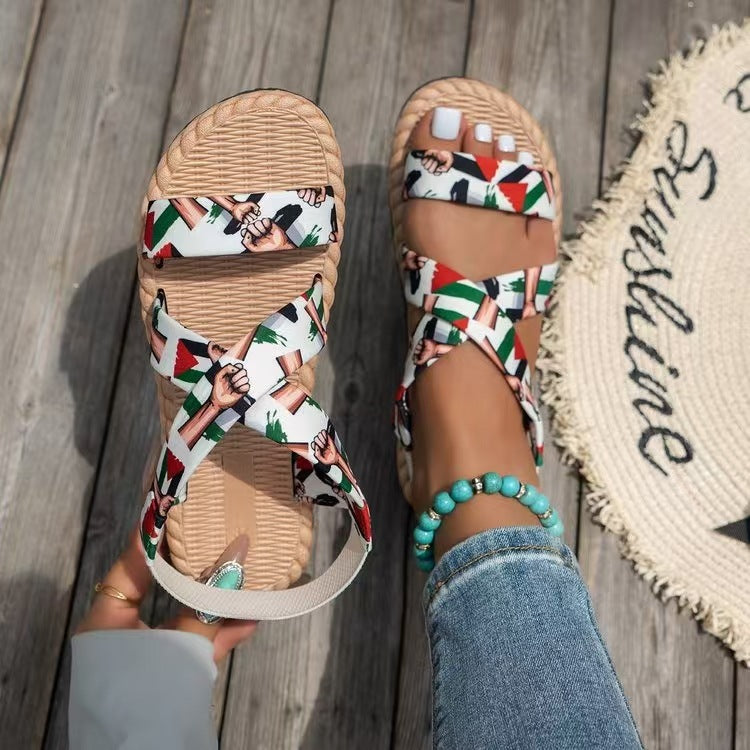 Damen nan flache Espadrille-Riemchensandalen mit geflochtenem Bastrand, elastischem Fersenband und gekreuzten Ethno-Riemen Echo Archiv