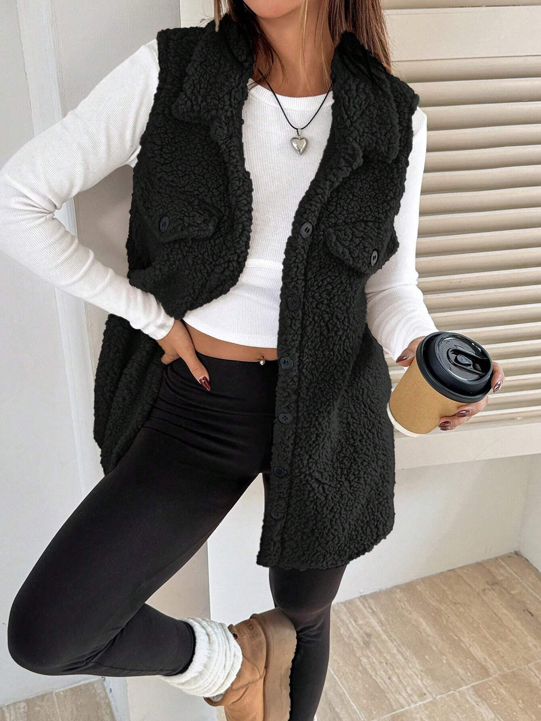 Damen Teddy-Weste mit Taschen Echoarchiv