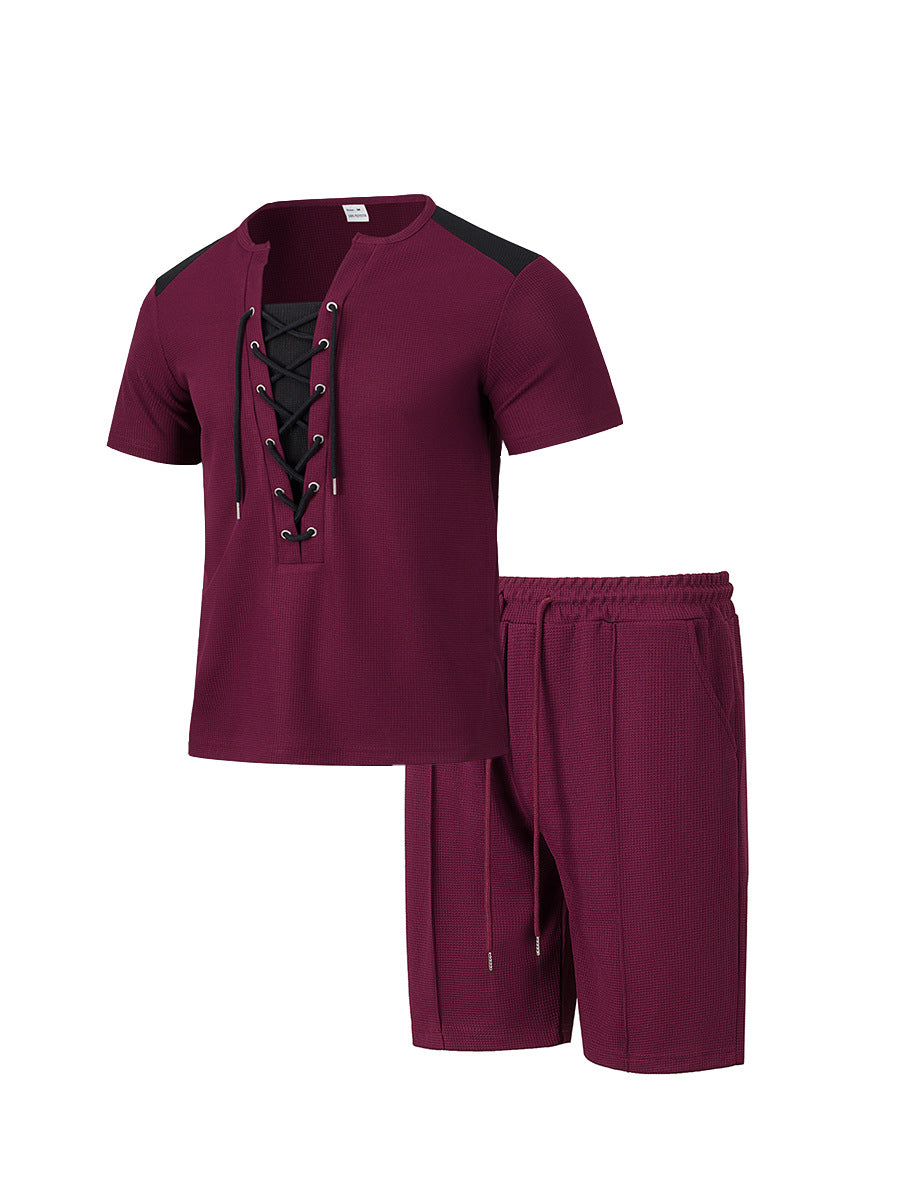 Herren Sportliches Kurzarm-Set mit gerade geschnittenem Hemd und elastischer Hose Echoarchiv