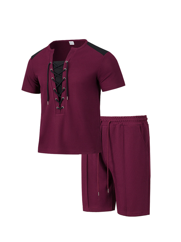 Herren Sportliches Kurzarm-Set mit gerade geschnittenem Hemd und elastischer Hose Echoarchiv