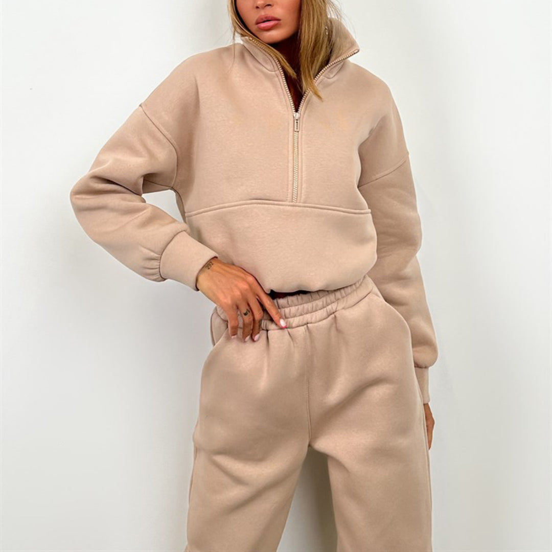 Damen nan cropped Half-Zip Fleece-Set zweiteilig mit hohem Bund und elastischen Bündchen Echo Archiv