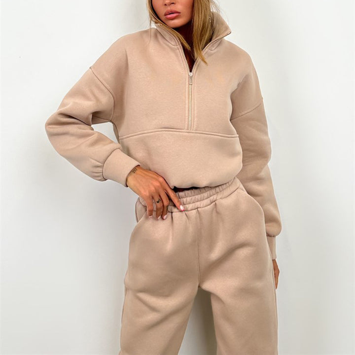 Damen nan cropped Half-Zip Fleece-Set zweiteilig mit hohem Bund und elastischen Bündchen Echo Archiv